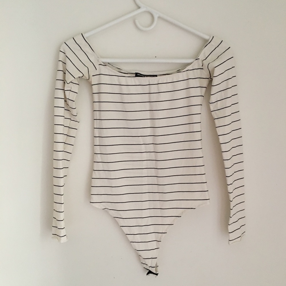 Brandy Melville White Strip Bodysuit